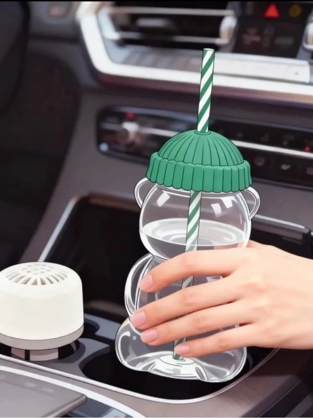 Starbucks Inspired Bear Tumbler with Green Ribbed Lid